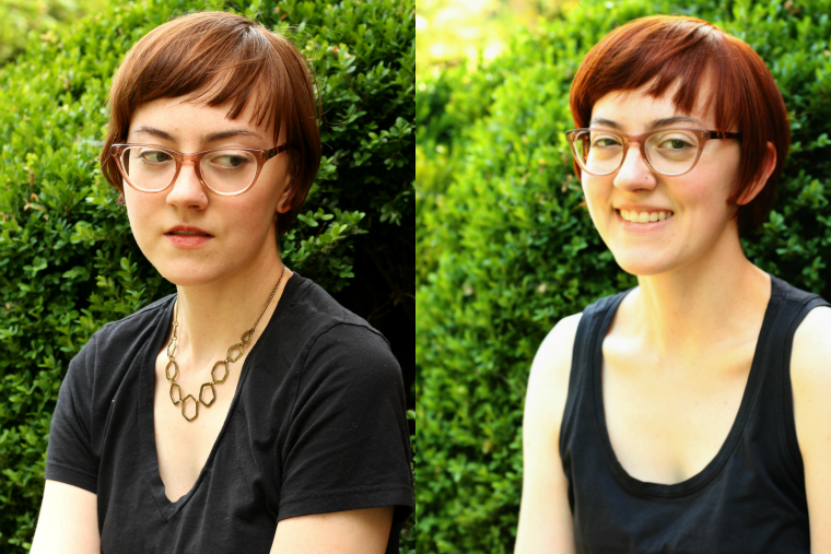 before and after: Leah with brown hair and Leah with henna and tea dyed hair - How to Dye Your Hair with Henna and Tea