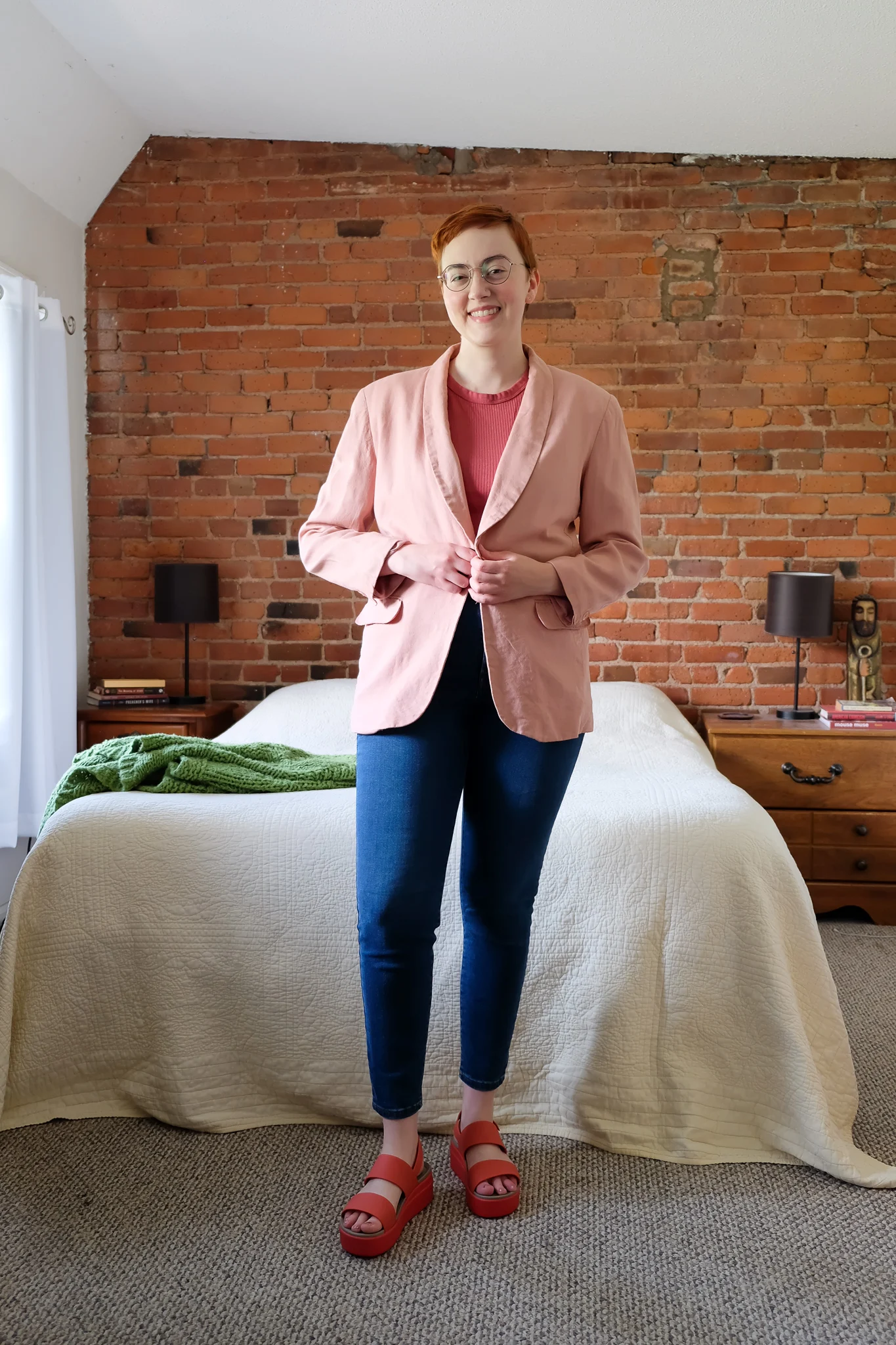 A Thrifted Pink Blazer - pink sustainable outfit