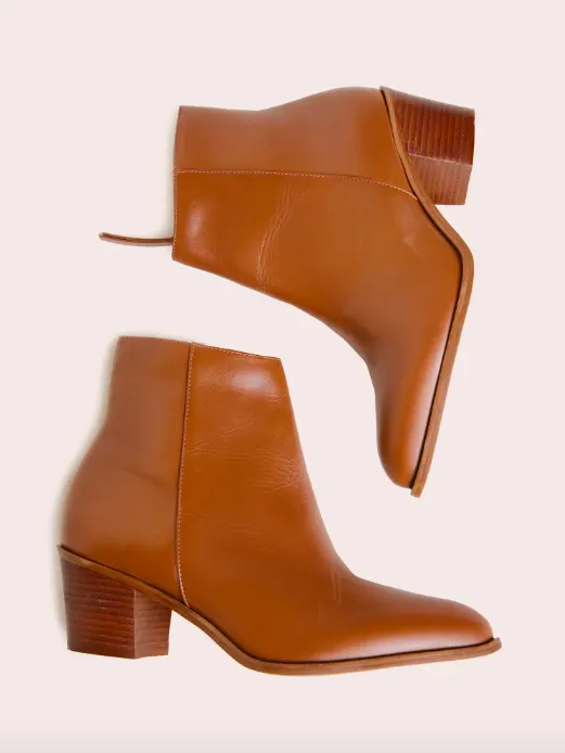 warm toned leather booties on pale background, Nikki Boot from ABLE - ABLE Cyber Monday 2022
